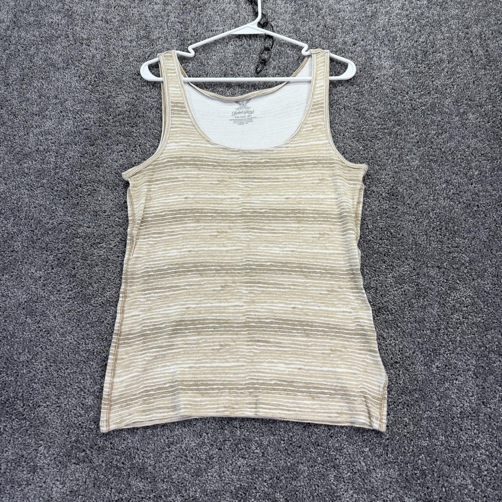 Faded Glory Tank Top Womens 2XL Beige Stripe Scoop Neck Stretch Summer Casual